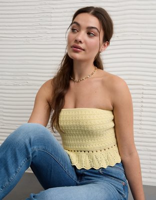 AE Crochet Peplum Tube Top