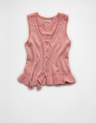 AE Ruffle Hem V-Neck Sweater Tank