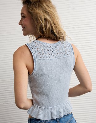 Débardeur en tricot à encolure V et ourlet volants AE