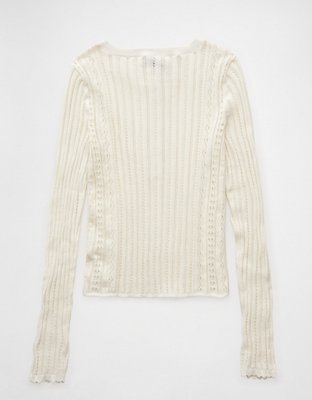 AE Pointelle Henley Sweater Top