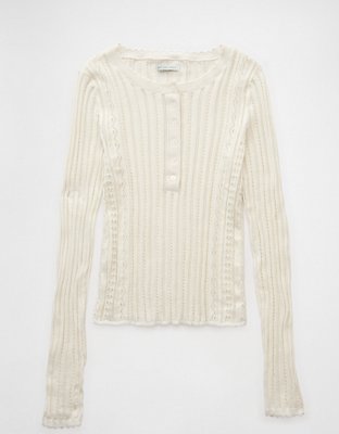 AE Pointelle Henley Sweater Top