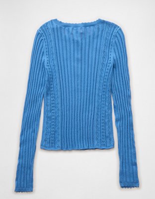 AE Pointelle Henley Sweater Top