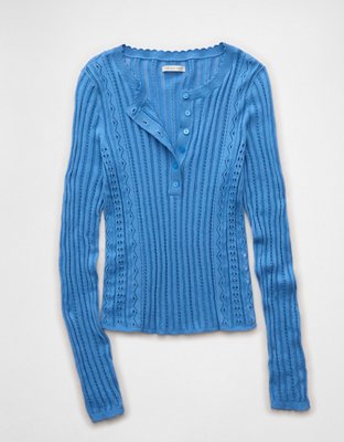 AE Pointelle Henley Sweater Top