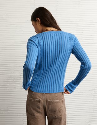 AE Pointelle Henley Sweater Top