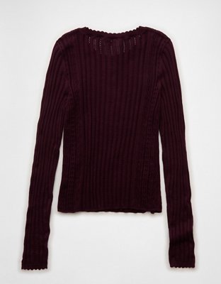 AE Pointelle Henley Sweater Top