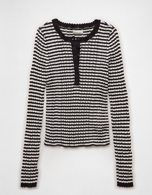 AE Pointelle Henley Sweater Top
