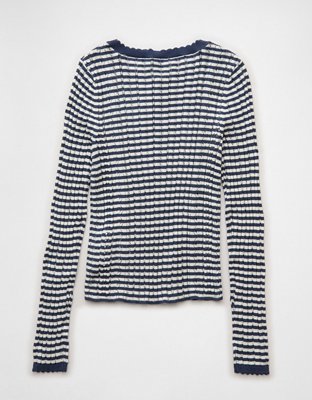 AE Pointelle Henley Sweater Top