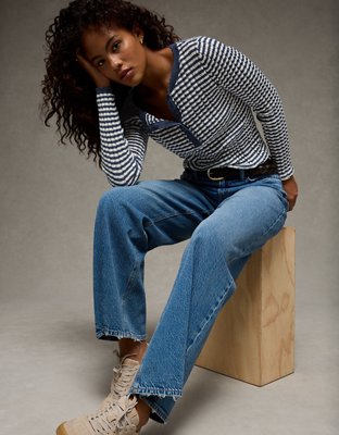 AE Pointelle Henley Sweater Top