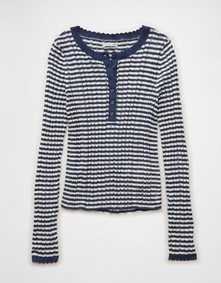 AE Pointelle Henley Sweater Top