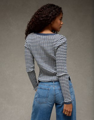 AE Pointelle Henley Sweater Top