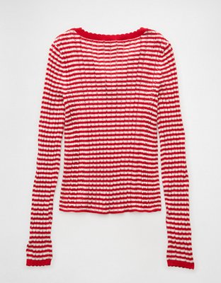 AE Pointelle Henley Sweater Top