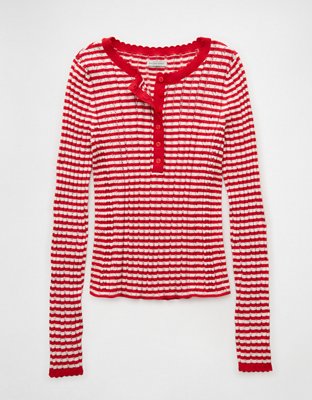 AE Pointelle Henley Sweater Top