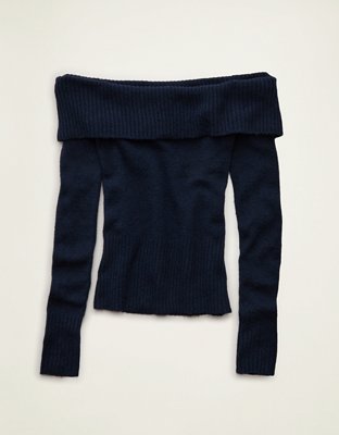 AE Whoa So Soft Off-The-Shoulder Foldover Sweater Top