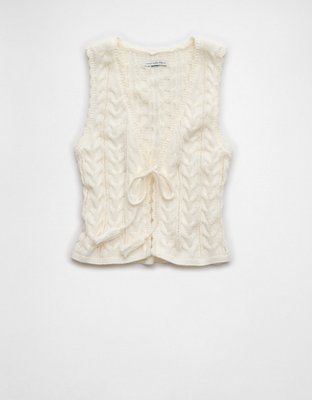 AE Cable-Knit Tie-Front Sweater Vest