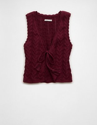 AE Cable-Knit Tie-Front Sweater Vest
