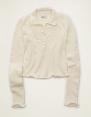 Женский свитер American Eagle AE Whoa So Soft Polo Henley, цвет: Меловой — фото 4