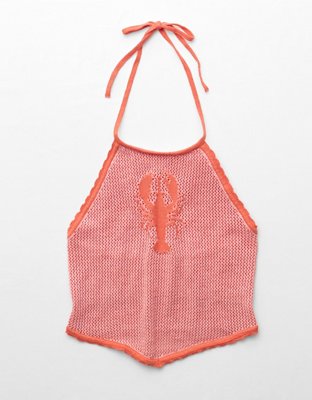 AE Cropped Open-Back Knit Halter Top