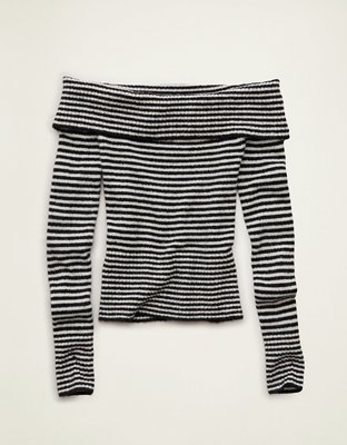 AE Whoa So Soft Off-The-Shoulder Foldover Sweater Top