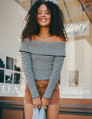 AE Whoa So Soft Off-The-Shoulder Foldover Sweater Top | American Eagle