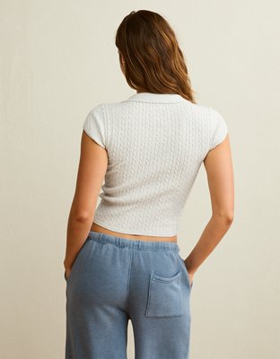 AE V-Neck Cable Knit Sweater Polo