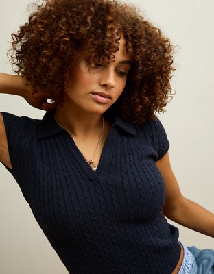 AE V-Neck Cable Knit Sweater Polo | American Eagle