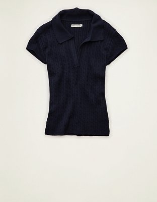 AE V-Neck Cable Knit Sweater Polo