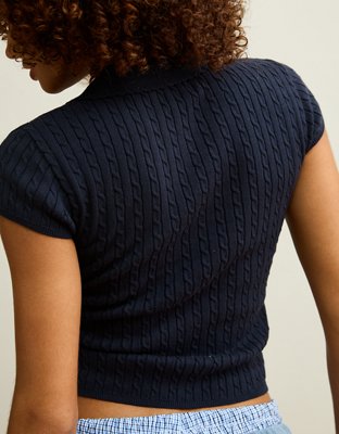 AE V-Neck Cable Knit Sweater Polo