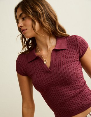 AE V-Neck Cable Knit Sweater Polo