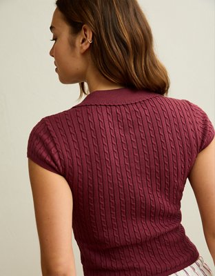 AE V-Neck Cable Knit Sweater Polo