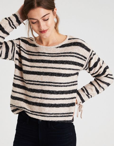 Женские свитеры American Eagle AE GATHERED SLEEVE STRIPE SWEATER