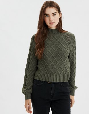 AE Mock Neck Cable Knit Sweater