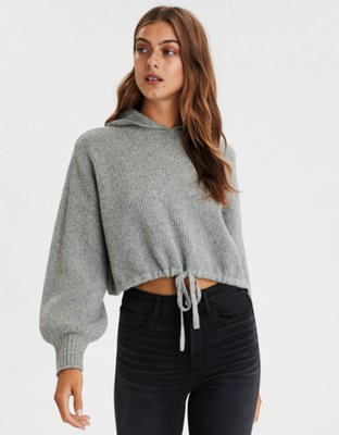 AE Cinched Waist Cropped Hooded Sweater