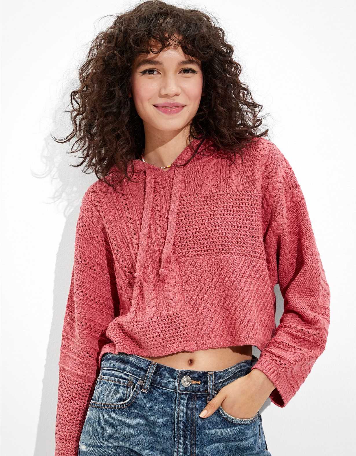 AE Mix Stitch Hooded Sweater