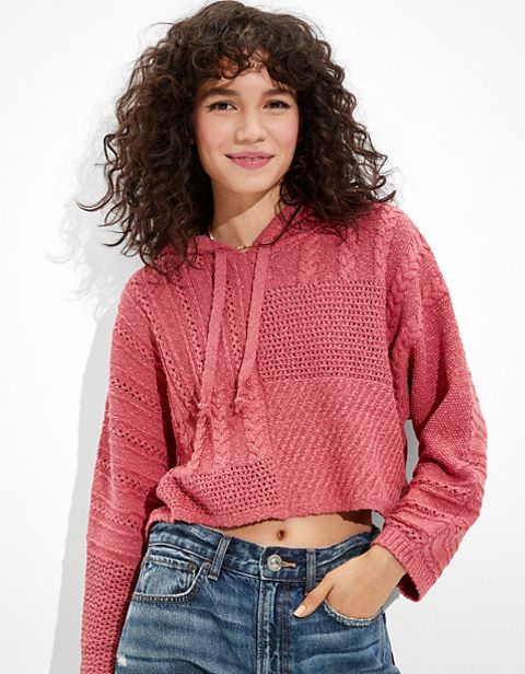 Женские свитеры American Eagle AE Mix Stitch Hooded Sweater