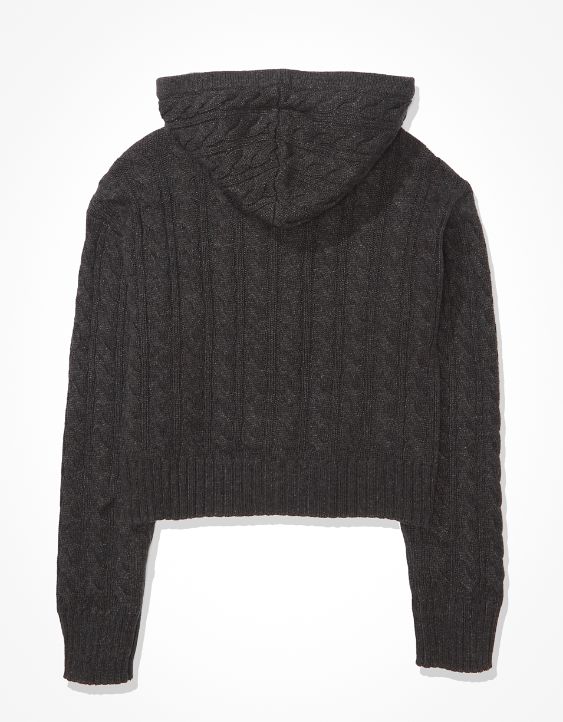AE Cropped Cable Knit Zip-Up Sweater