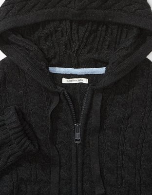 AE Cropped Cable Knit Zip-Up Sweater
