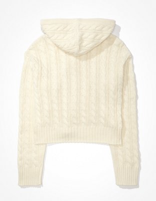 AE Cropped Cable Knit ZipUp Sweater
