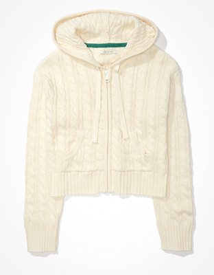 AE Cropped Cable Knit ZipUp Sweater