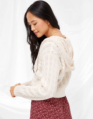 AE Cropped Cable Knit ZipUp Sweater