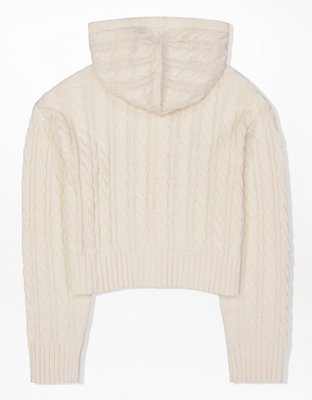 AE Cropped Cable Knit Zip-Up Sweater