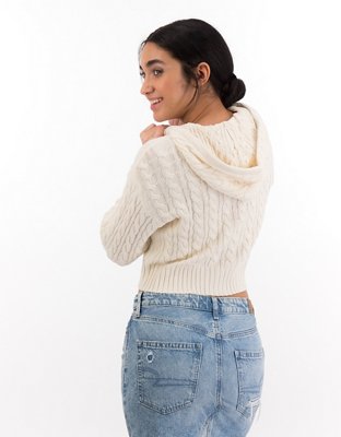 AE Cropped Cable Knit Zip-Up Sweater