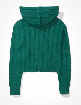 AE Cropped Cable Knit Zip-Up Sweater