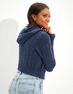 AE Cropped Cable Knit ZipUp Sweater