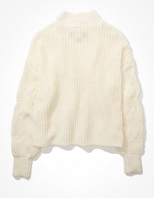 AE Cable Knit Mock Neck Sweater
