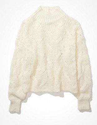 AE Cable Knit Mock Neck Sweater