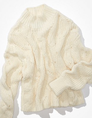 AE Cable Knit Mock Neck Sweater