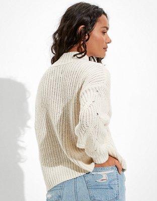 AE Cable Knit Mock Neck Sweater