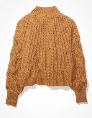 AE Cable Knit Mock Neck Sweater