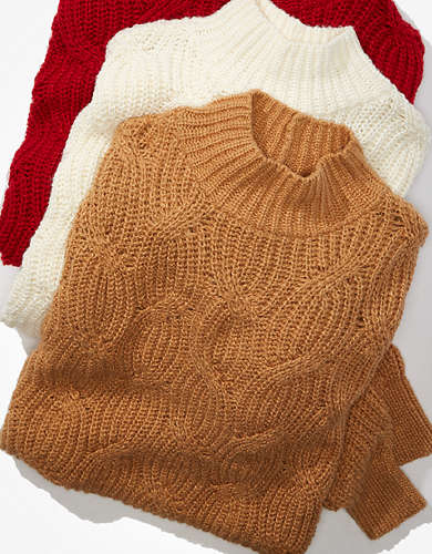 American Eagle AE Cable Knit Mock Neck Sweater