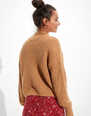 AE Cable Knit Mock Neck Sweater